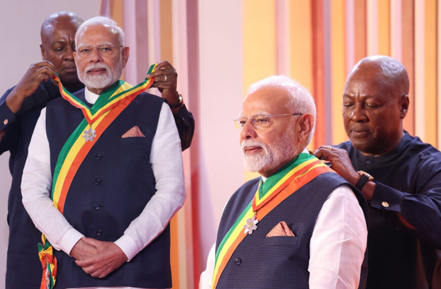 प्रधानमंत्री मोदी को घाना का सर्वोच्च नागरिक सम्मान,राष्ट्रपति जॉन ड्रामानी महामा ने यह सम्मान प्रदान किया