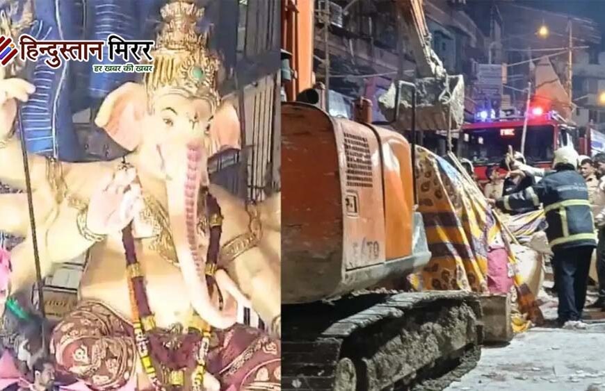 मुंबई के भूलेश्वर में बड़ा हादसा, 22 फीट ऊंची गणपति प्रतिमा गिरी, दो की मौत